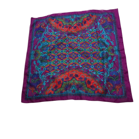 Berkshire Square Blue Red Jewel Tone Scarf Made In Italy Boho Colorful Chic - Picture 4 of 9